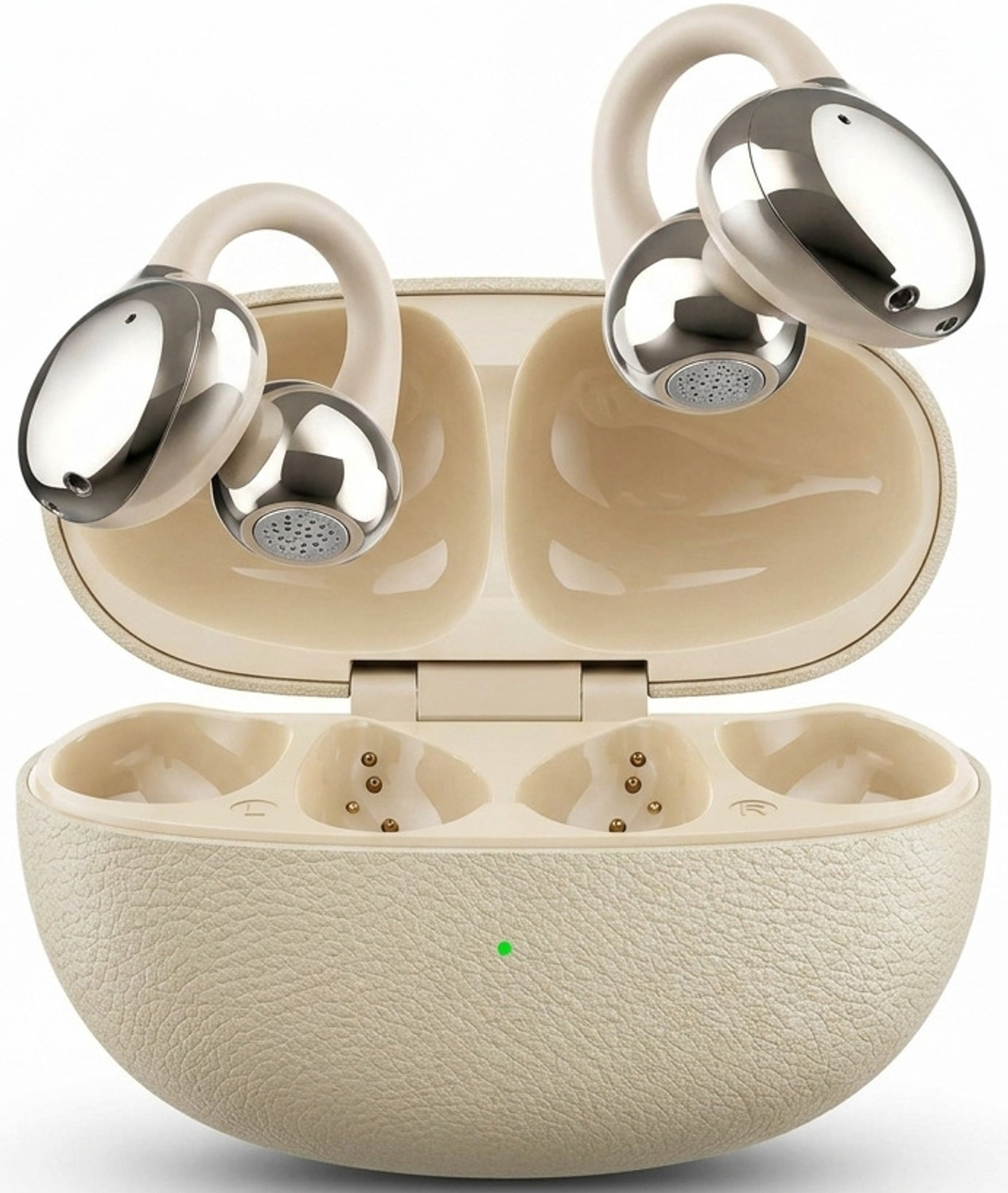 BUROX OWS Air Clips Wireless Earbuds 12mm Custom Drivers 360 Spatial Audio Quad Mic Bluetooth Headset (Gold, True Wireless) - Image 1