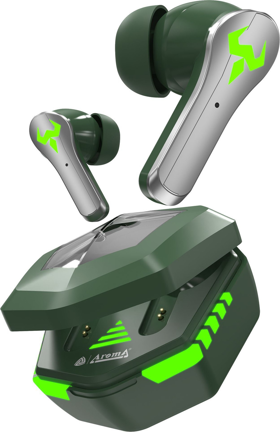 Aroma NB126 Aster V5.4 Upto 50Hr Playtime* 45Ms Latency Fast Charging RGB Gaming TWS Bluetooth Headset (Electric Green, True Wireless) - Image 1