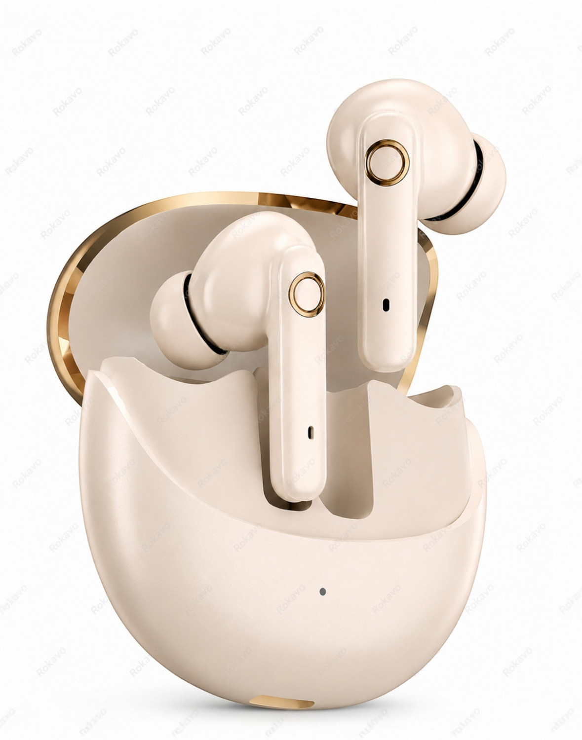 ROKAVO Titan Signature Pro Max Wireless Earbuds (Cream, True Wireless) - Image 1