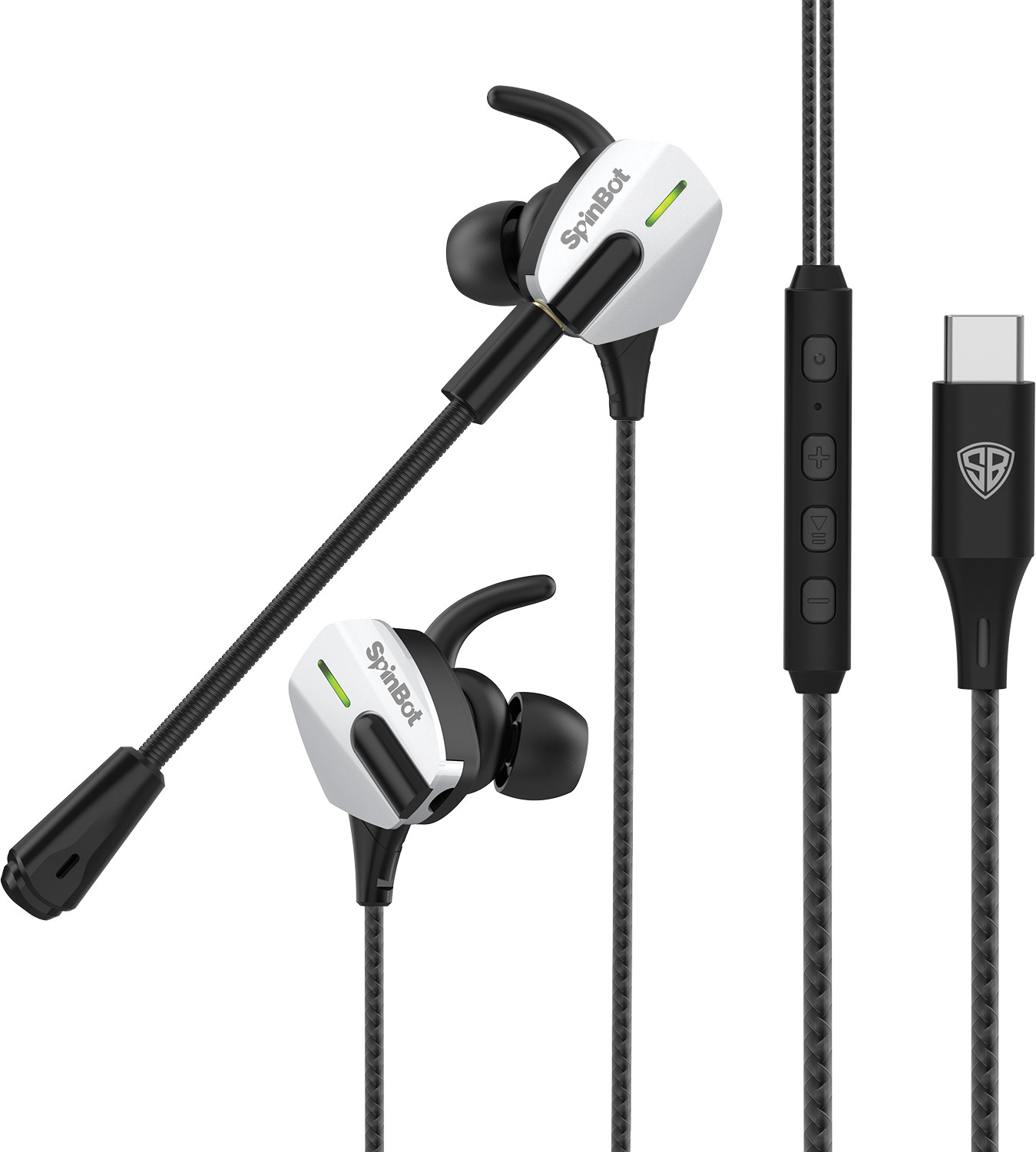 SpinBot BattleBudz G10 Type-C Gaming Earphones With|Dedicated Mute Button|Boom Mic| Wired Gaming Headset (Black, Silver, In the Ear) - Image 1