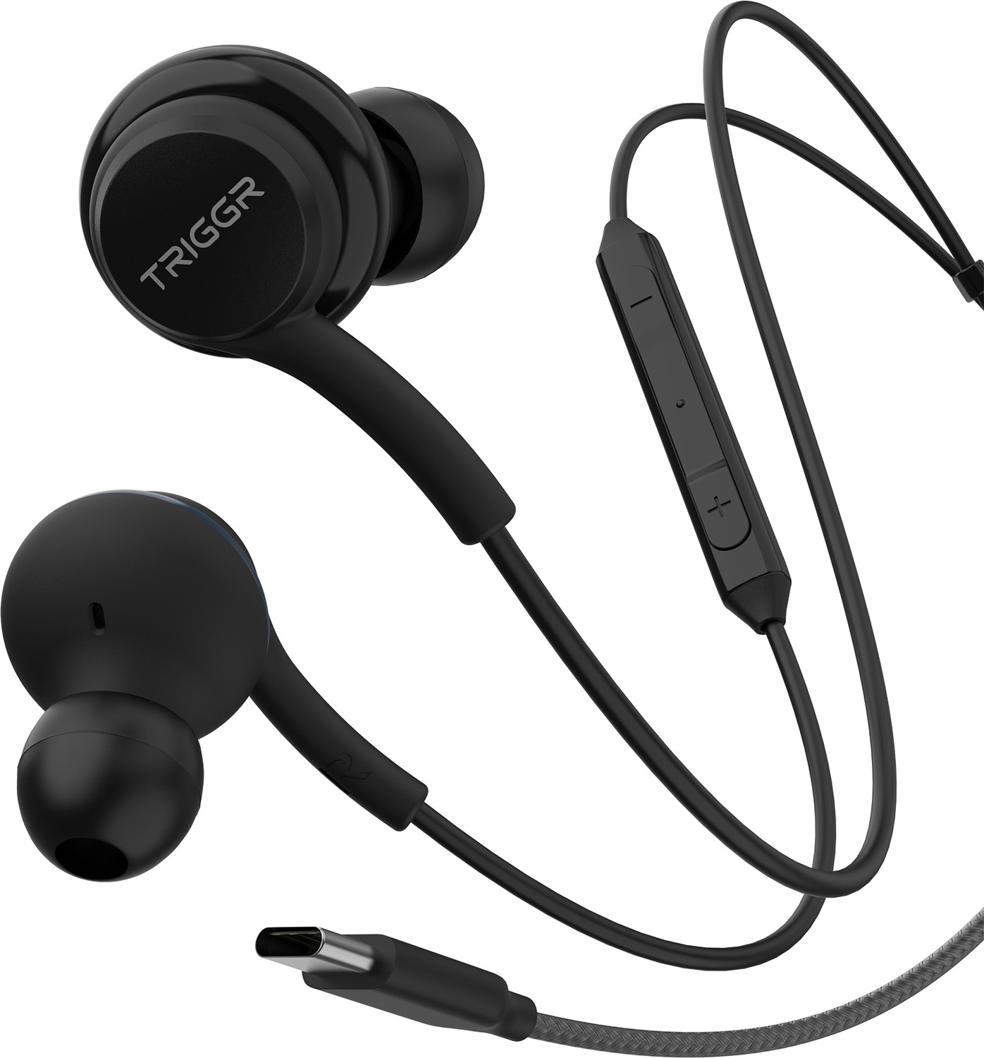 TRIGGR Drip Type-C Wired Earphones with 13mm Driver, In-line Controls, Rich Bass, Mic Wired Headset (Majestic Black, In the Ear) - Image 1