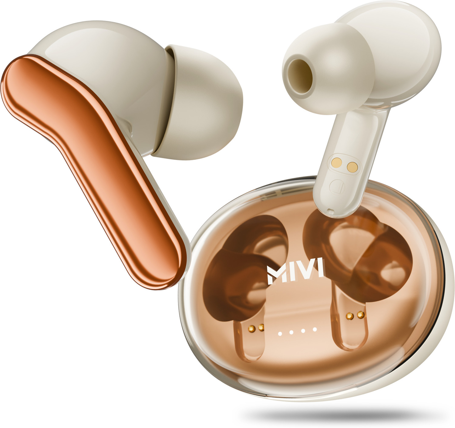 Mivi DuoPods Zig TWS, 13mm Bass, AI ENC HD Calls, 70H PT Bluetooth Headset (Beige, True Wireless) - Image 1