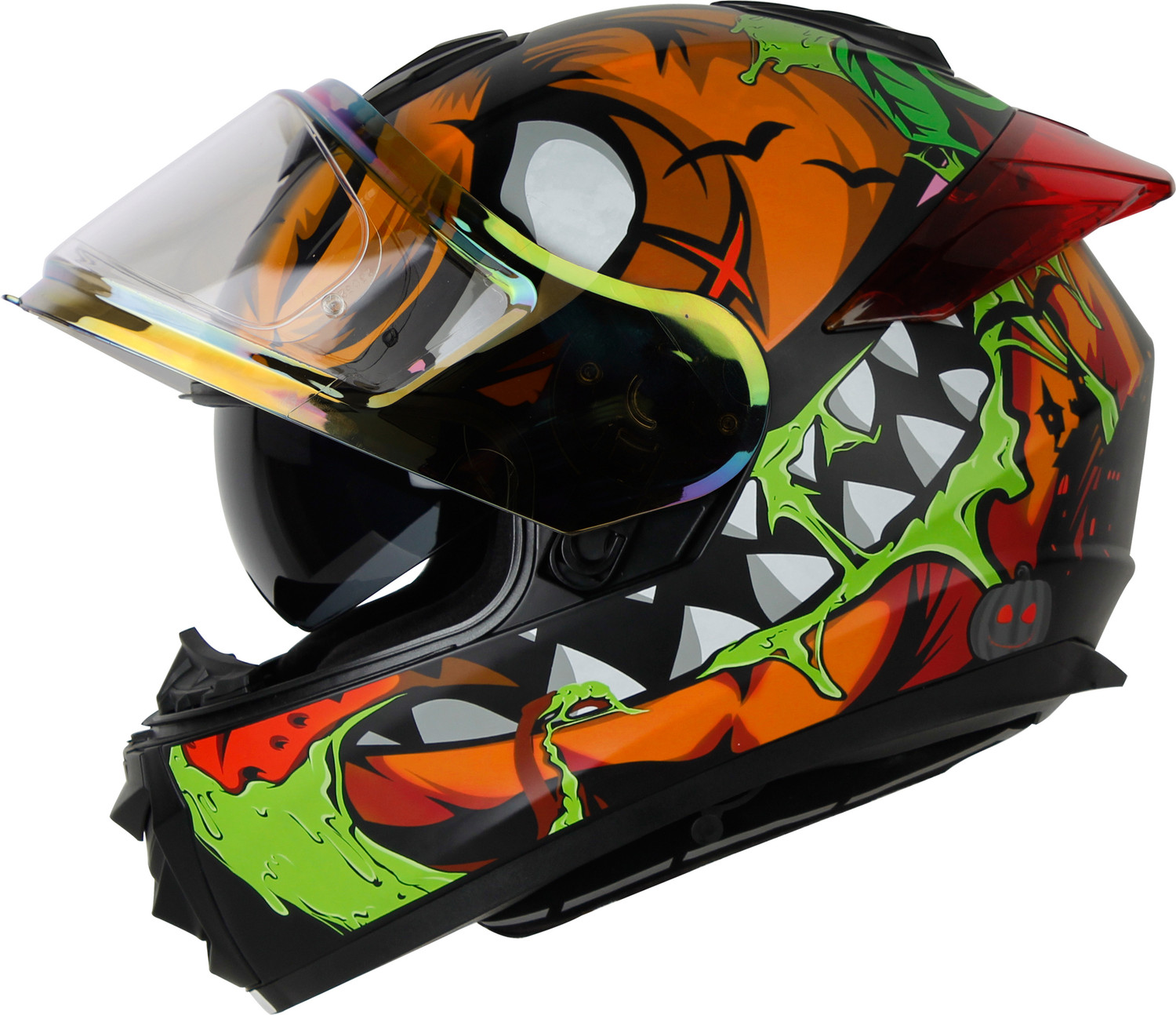 IGNYTE IGN-8 Pumpkin ISI/DOT Certified Full Face Graphic Helmet with Inner Sun Shield Motorbike Helmet (Matt Black Orange with Red Spoiler) - Image 1