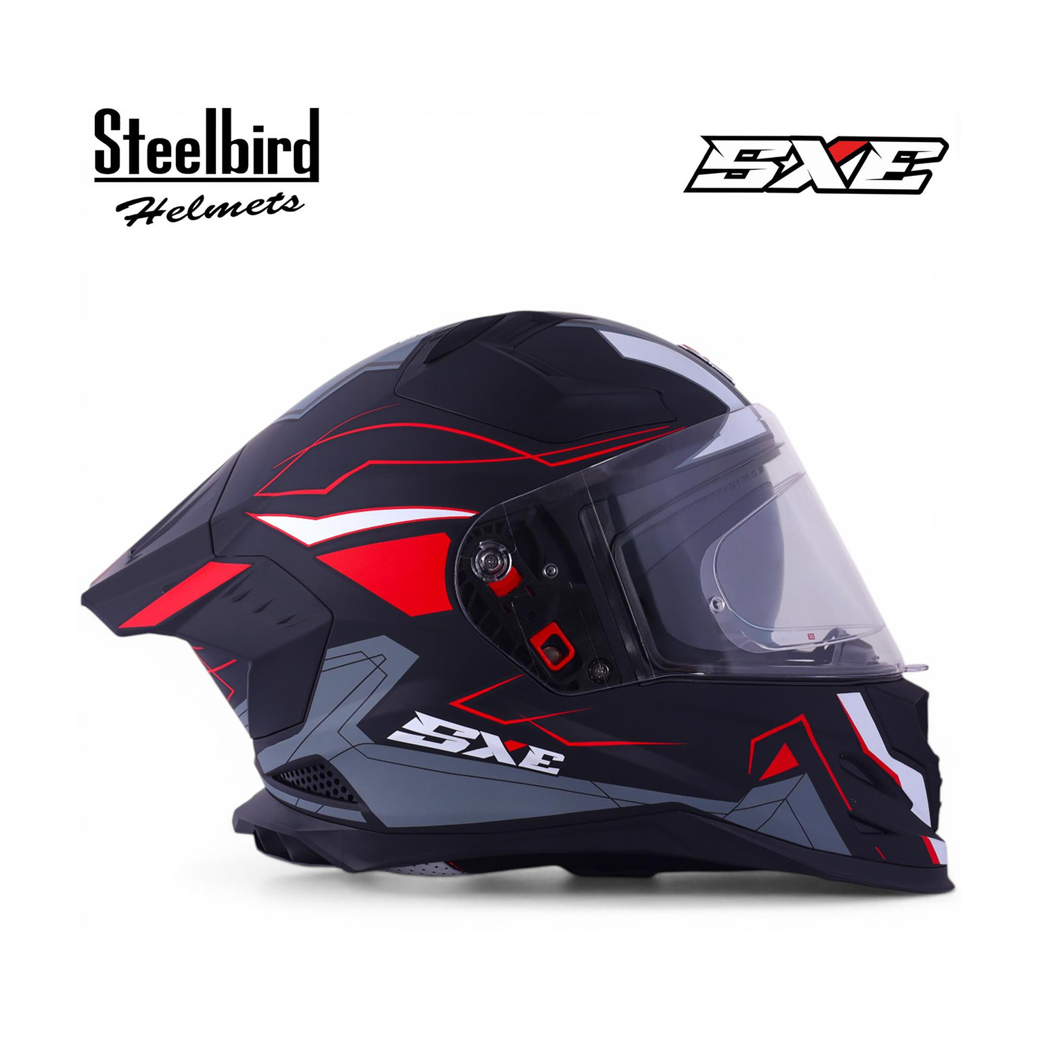 Steelbird Air SBH-61 ISS SXE RACE-X Full Face Helmet (Black, Red) - Image 1