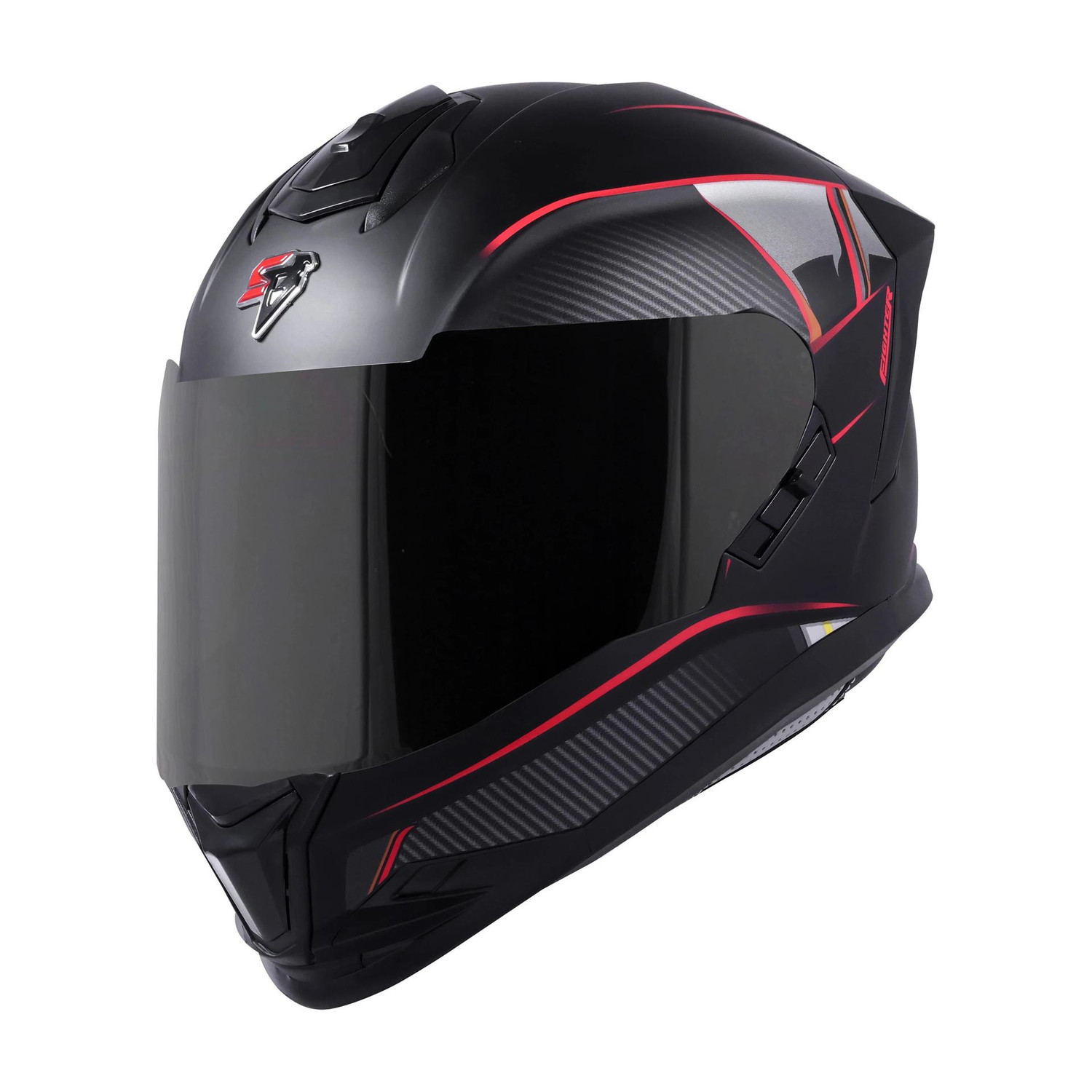 Steelbird SBH-57 Carbon Fighter Full Face Helmet (Glossy Black Red) - Image 1