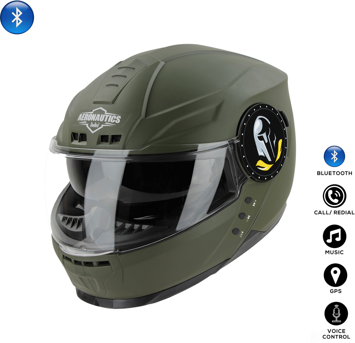 Steelbird Bluetooth Full Face ISI Certified Helmet for Men with Inner Smoke Sun Shield Motorbike Helmet (Matt Battle Green) - Image 1