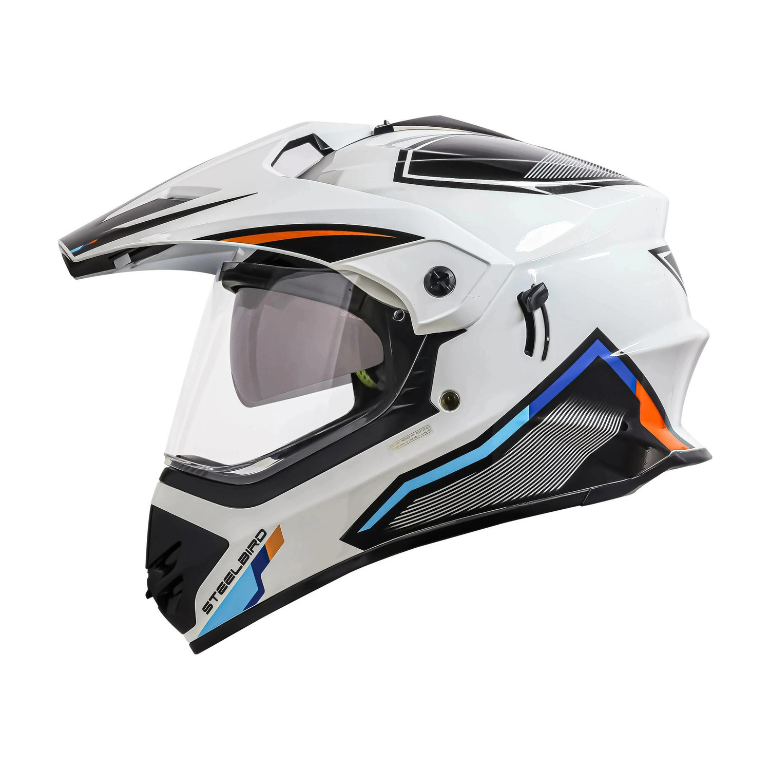Steelbird Racer Off Road Motocross Helmet White Orange - Image 1