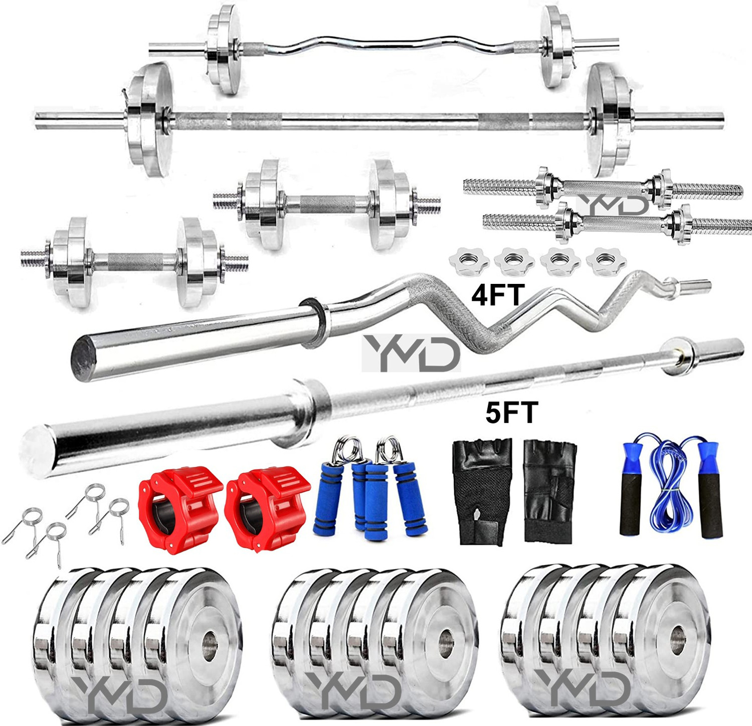 YMD 50kg Steel Plate Combo with Curl & Straight Rods - Image 1