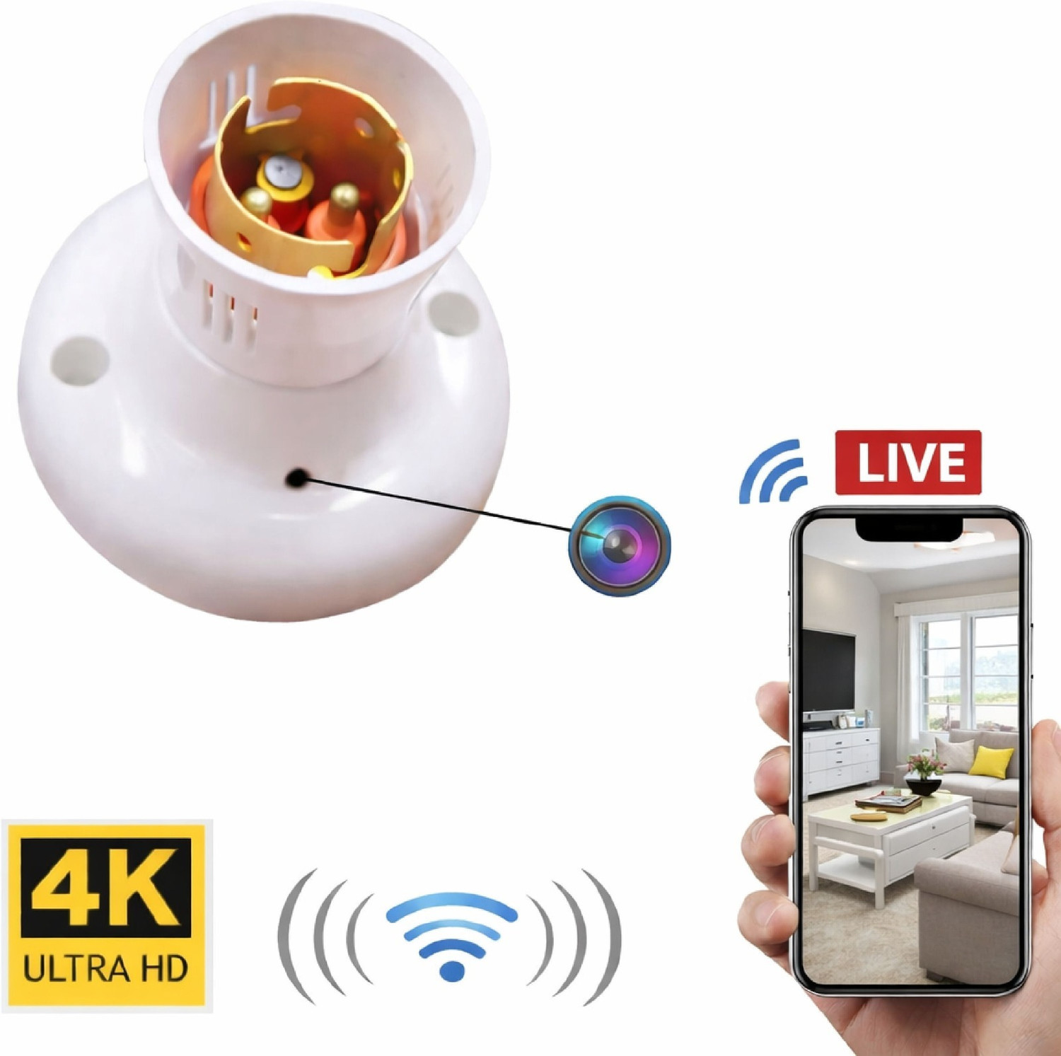 DENVY SPY Security Cam CCTV Camera 1080p Mini Bulb Holder, 128GB - Image 1