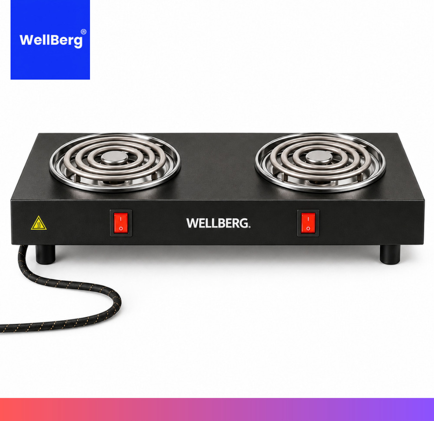 WELLBERG 2000W Radiant Cooktop Push Button Black - Image 1