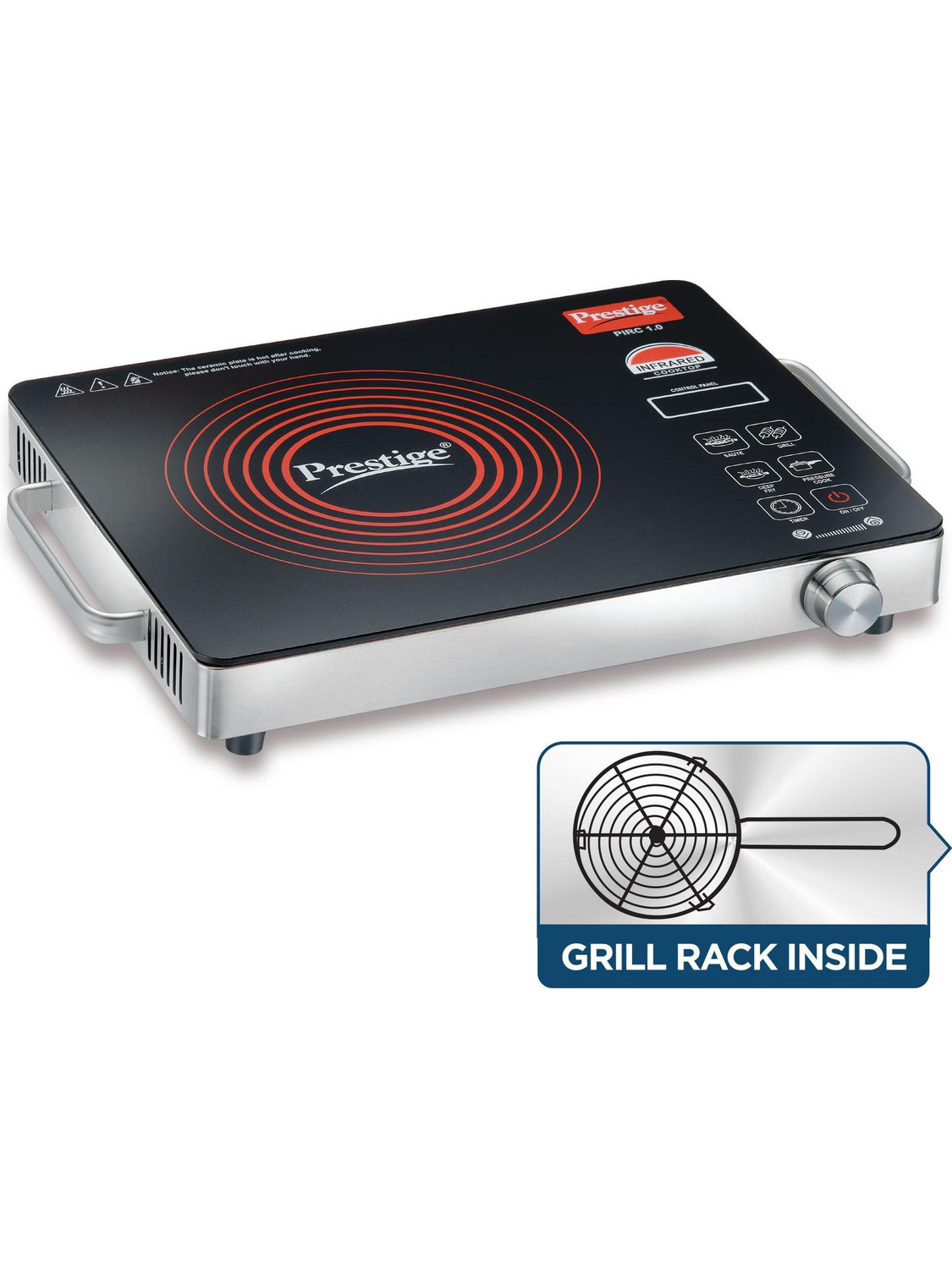 Prestige 2200 W Infrared Cooktop Touch Panel, Jog Dial (Black, PIRC 1.0) - Image 1