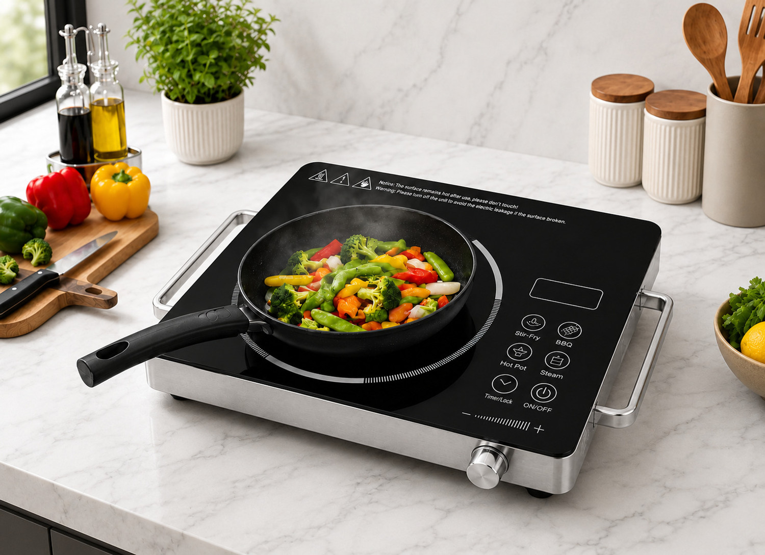 SHA Motherly Love 2200W Infrared Cooktop, Touch Panel, Silver - Image 1