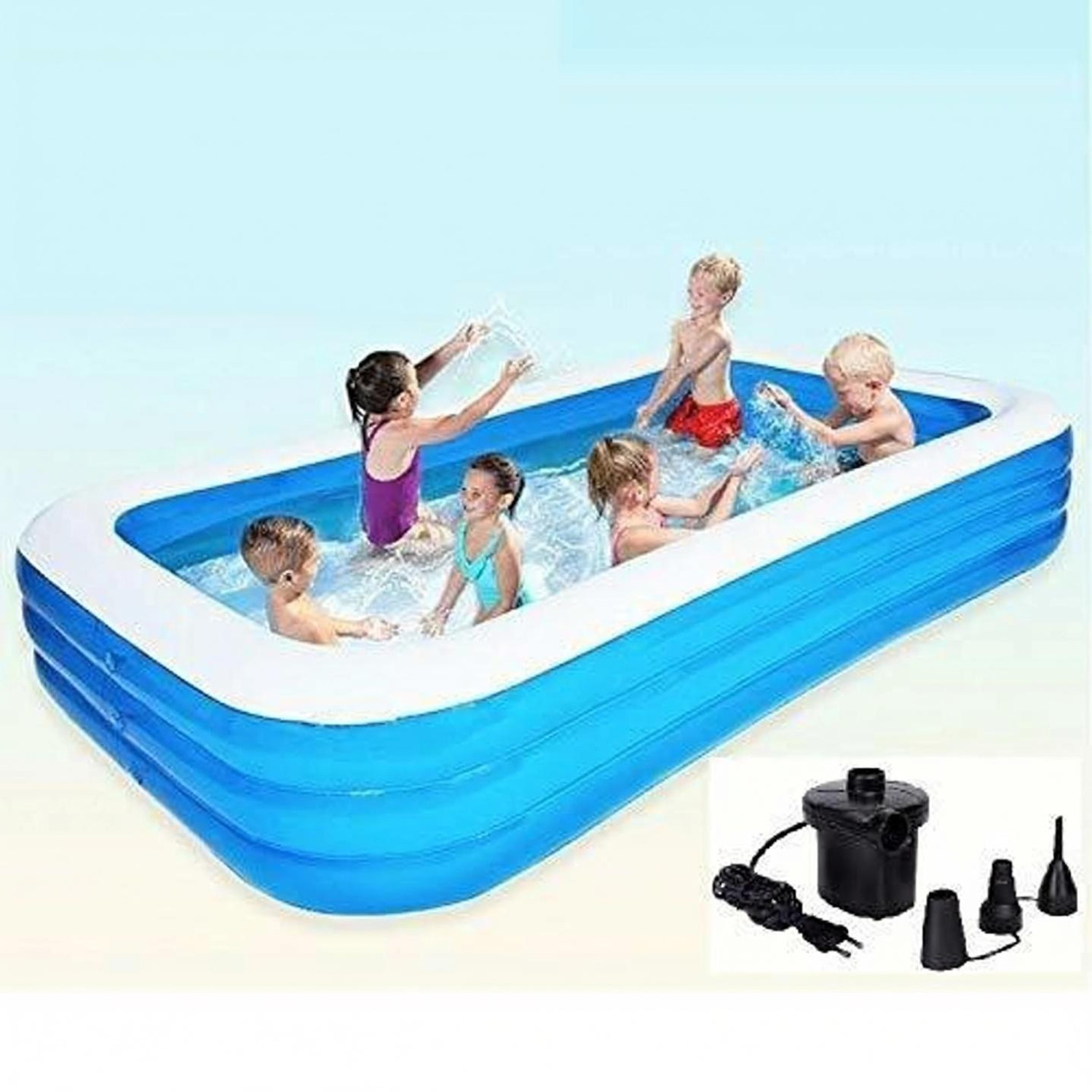 PISCINA 8.5 Feet Rectangular Inflatable Pool with Electric Pump Inflatable Swimming Pool (Blue) - Image 1