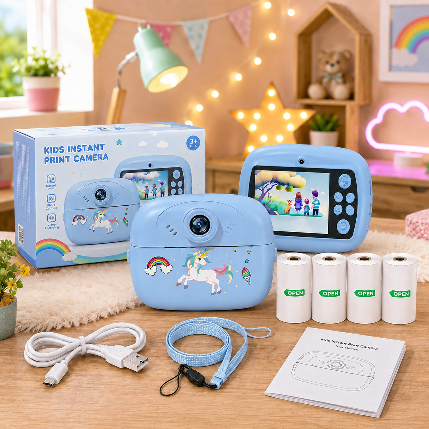 Zuigo DIY instant photo printer cemera Instant Photo Printer Camera for Kids, Boys & Girls BLUE colour - Instant Camera (Blue) - Image 1