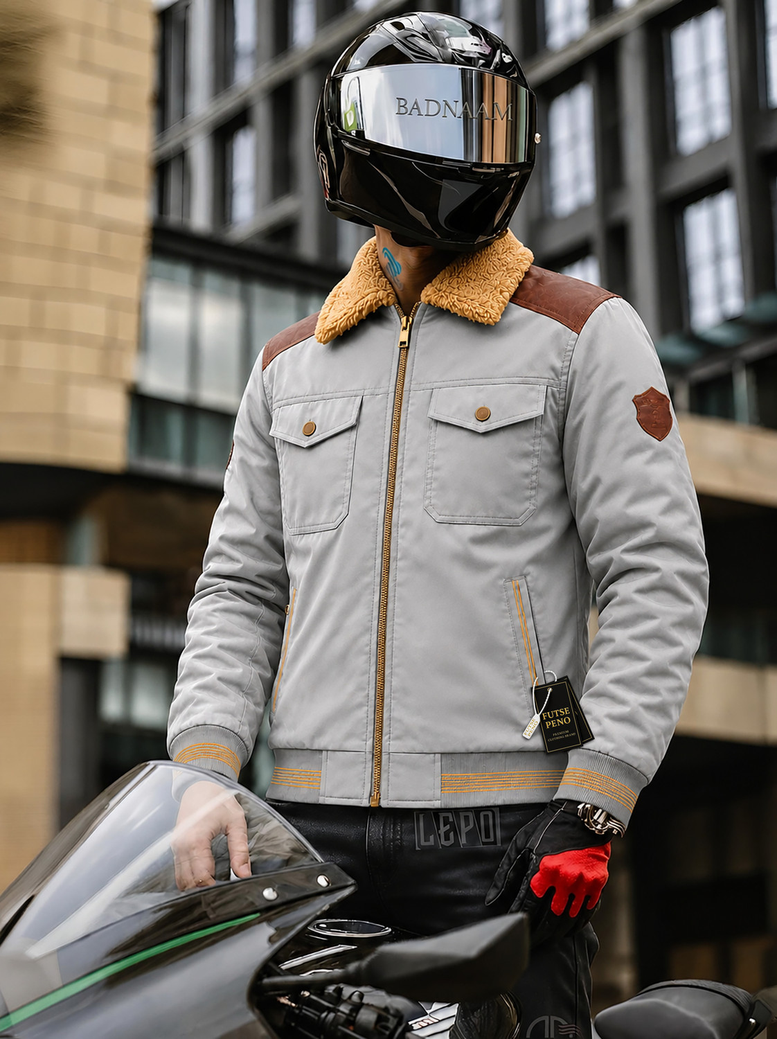 FUTSE PENO Men Striped Biker/Riding Jacket - Image 1
