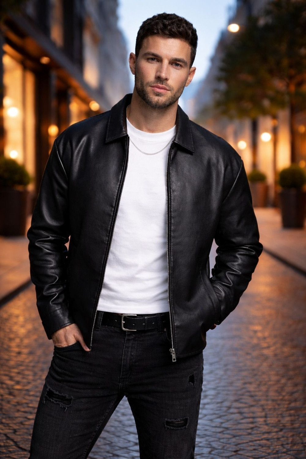 Gigavibe Men Solid Leather Jacket - Image 1