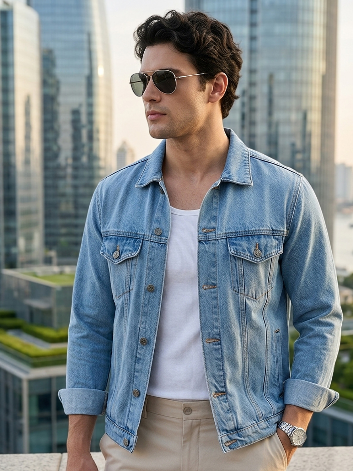 Urbano Fashion Full Sleeve Washed Men Denim Jacket Blue - Image 1