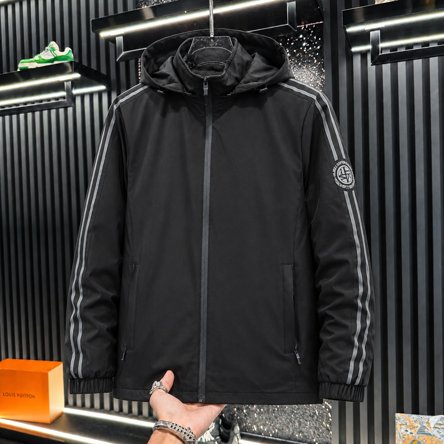 Jammy & Kammo Men Striped Biker Jacket - Image 1
