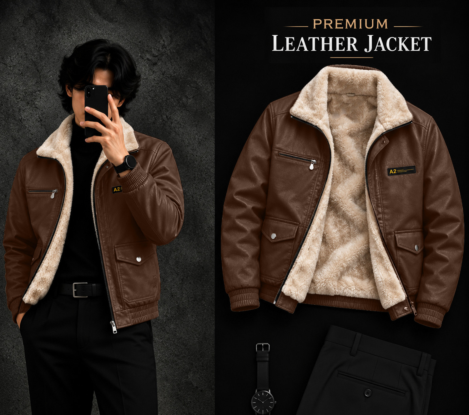 MOTREX Men Solid Leather Jacket - Image 1