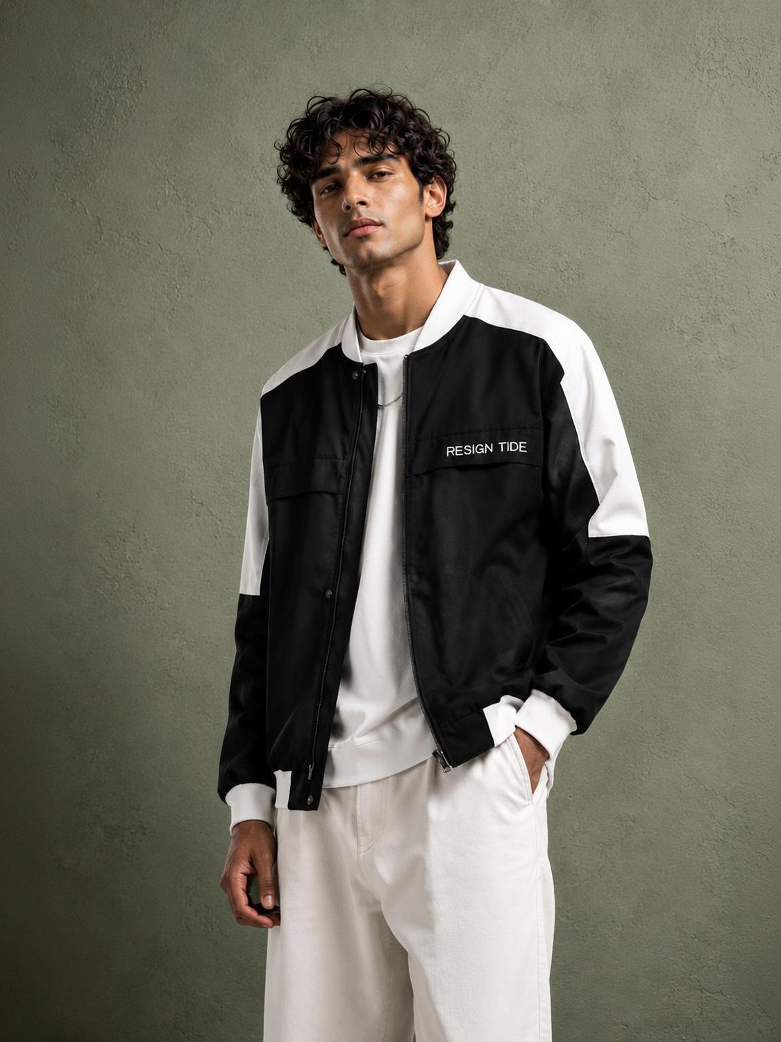 LIZBEE Men Colorblock Bomber Jacket - Image 1