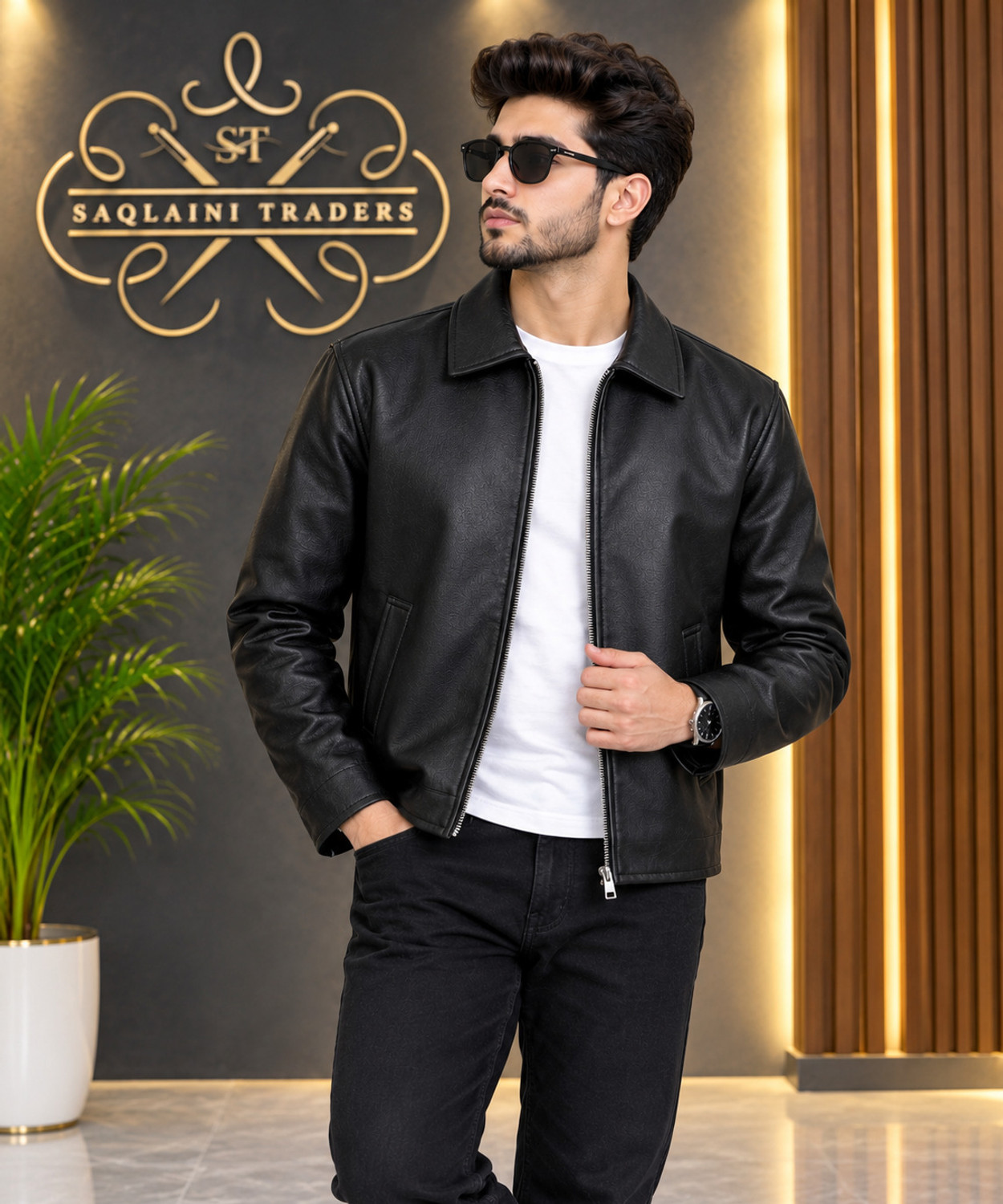 saqlaini traders Men Solid Leather Jacket - Image 1