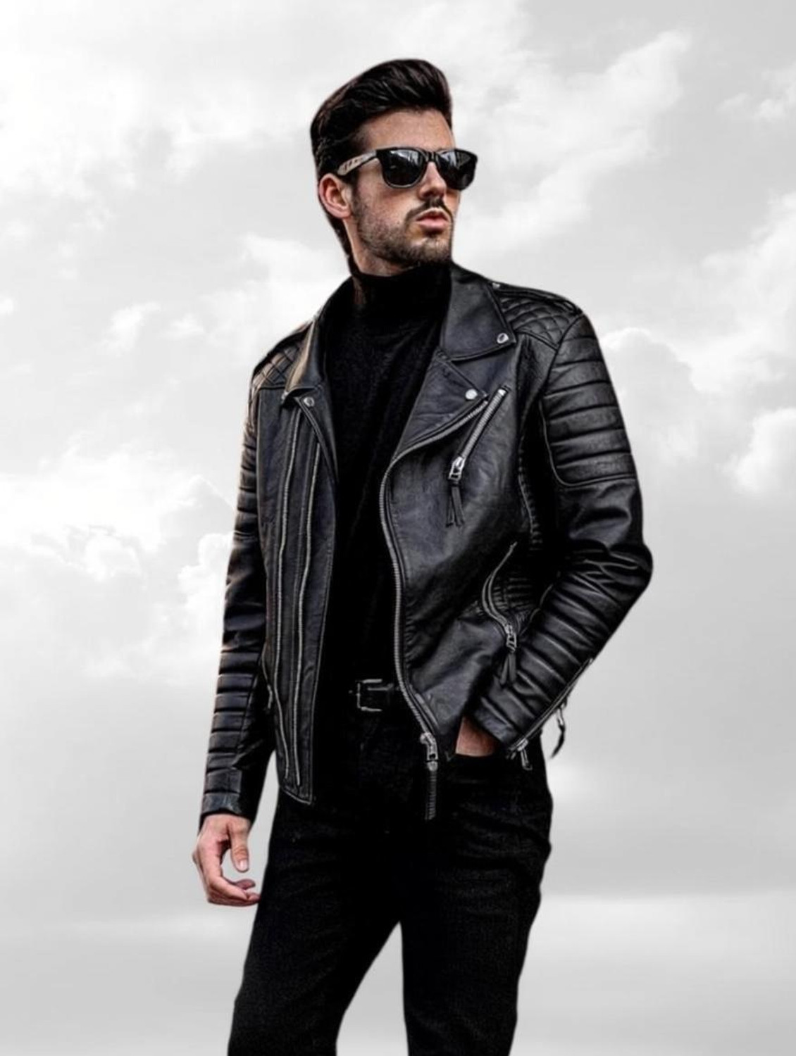 HouseOfCommon Men Solid Biker/Riding Jacket - Image 1