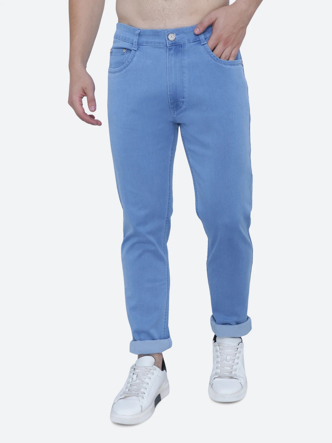 AWACK Men Slim Mid Rise Light Blue Jeans - Image 1
