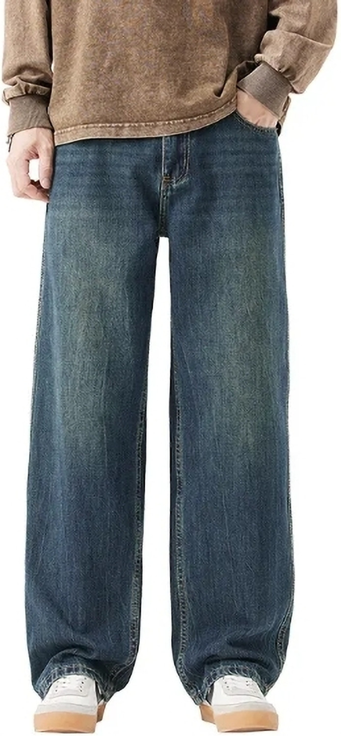UPLIVA Men Wide Leg High Rise Blue Jeans - Image 1