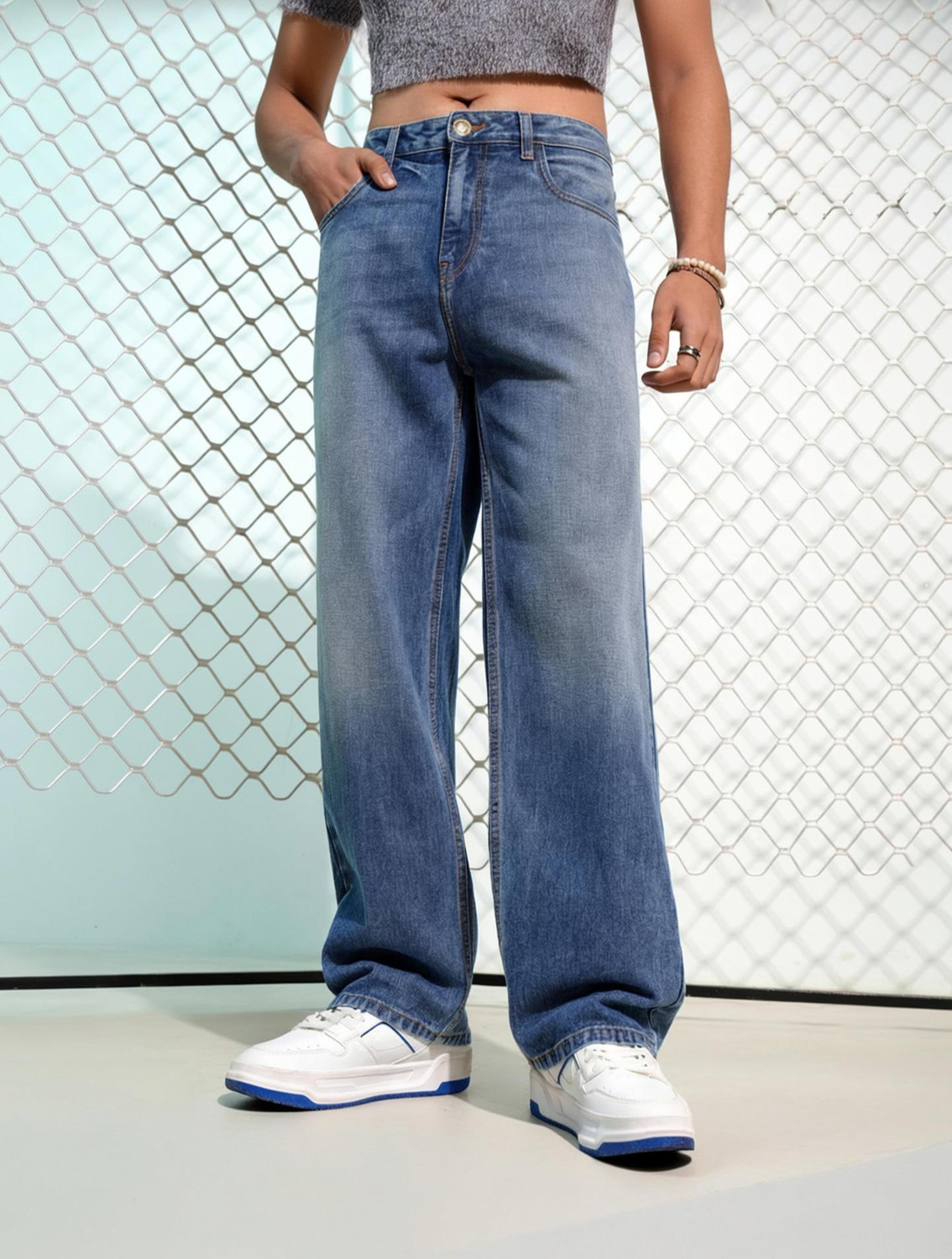 BREXX Men Straight Fit Mid Rise Blue Jeans - Image 1