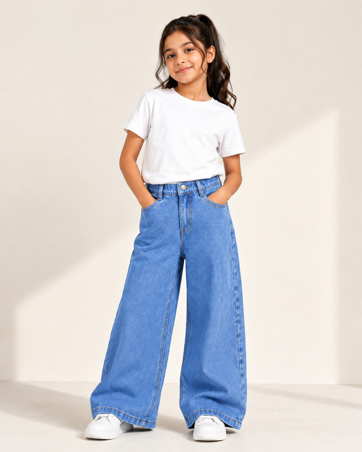LittleRippers Girls Wide Leg Mid Rise Blue Jeans - Image 1