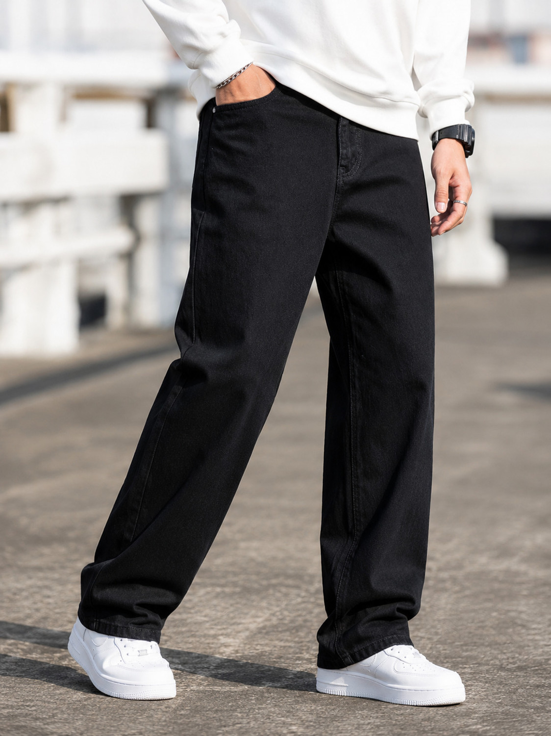 ARTVISION Men Loose Fit Mid Rise Black Jeans - Image 1