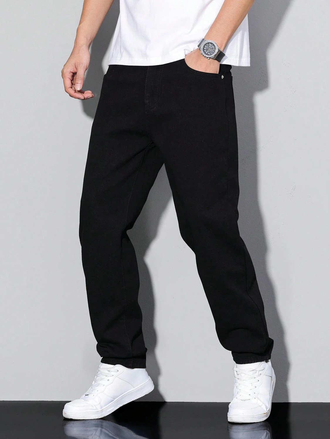 HITBULL Men Straight Fit Mid Rise Black Jeans - Image 1