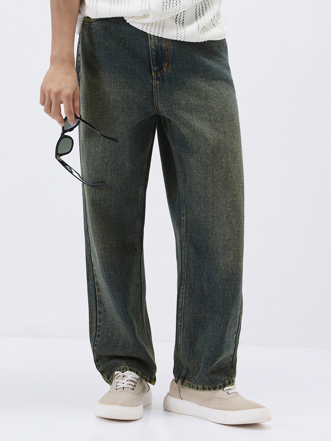 Urbano Fashion Men Loose Fit High Rise Dark Green Jeans - Image 1