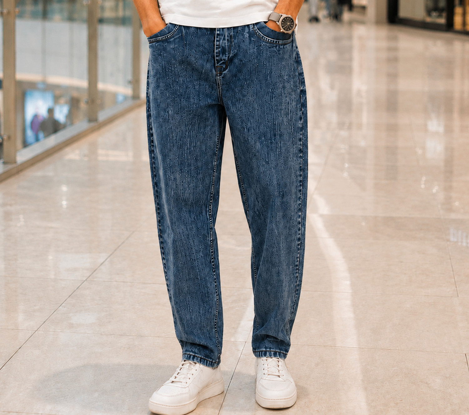 KITRY Men Relaxed Fit Mid Rise Dark Blue Jeans - Image 1