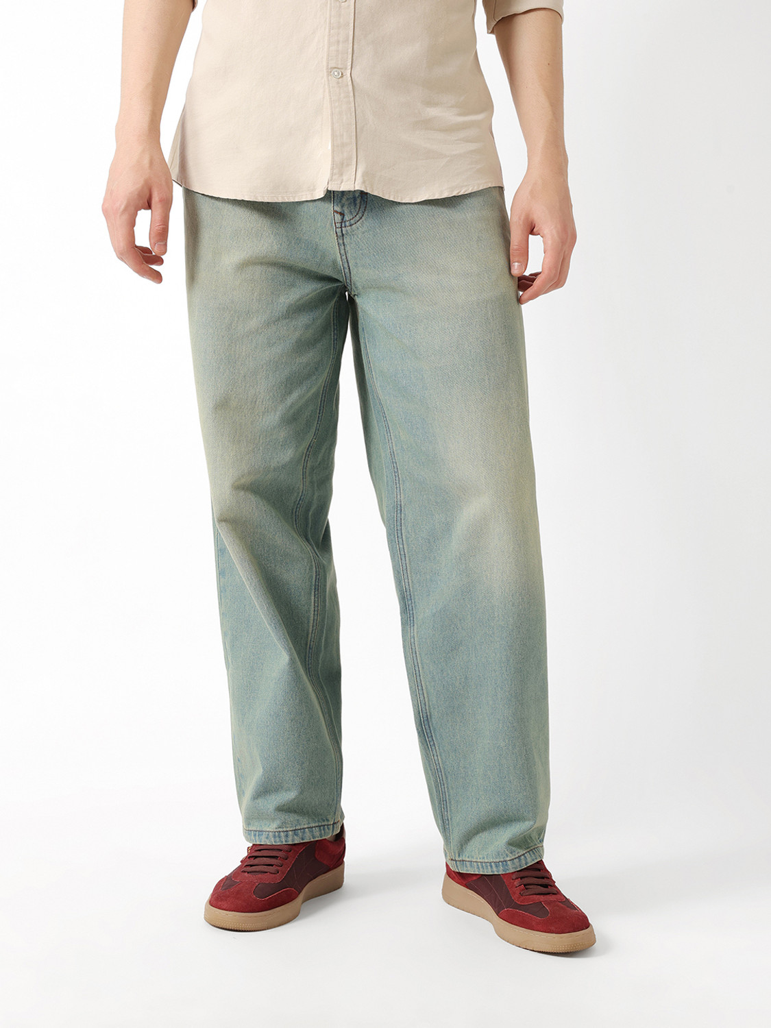 THE BEAR HOUSE Men Baggy Fit Mid Rise Blue Jeans - Image 1