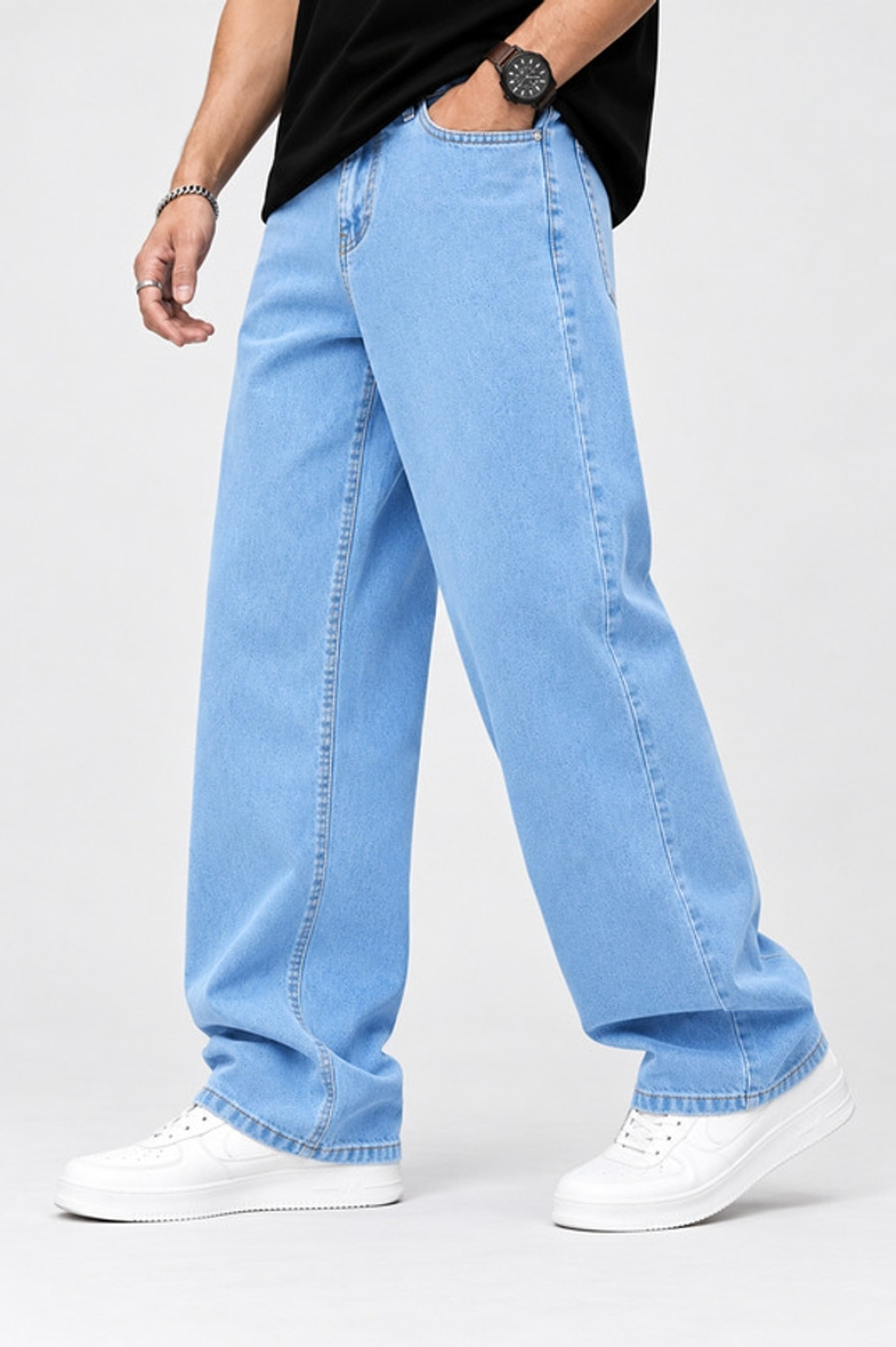PRJ IN STYLE Men Loose Fit Mid Rise Light Blue Jeans - Image 1