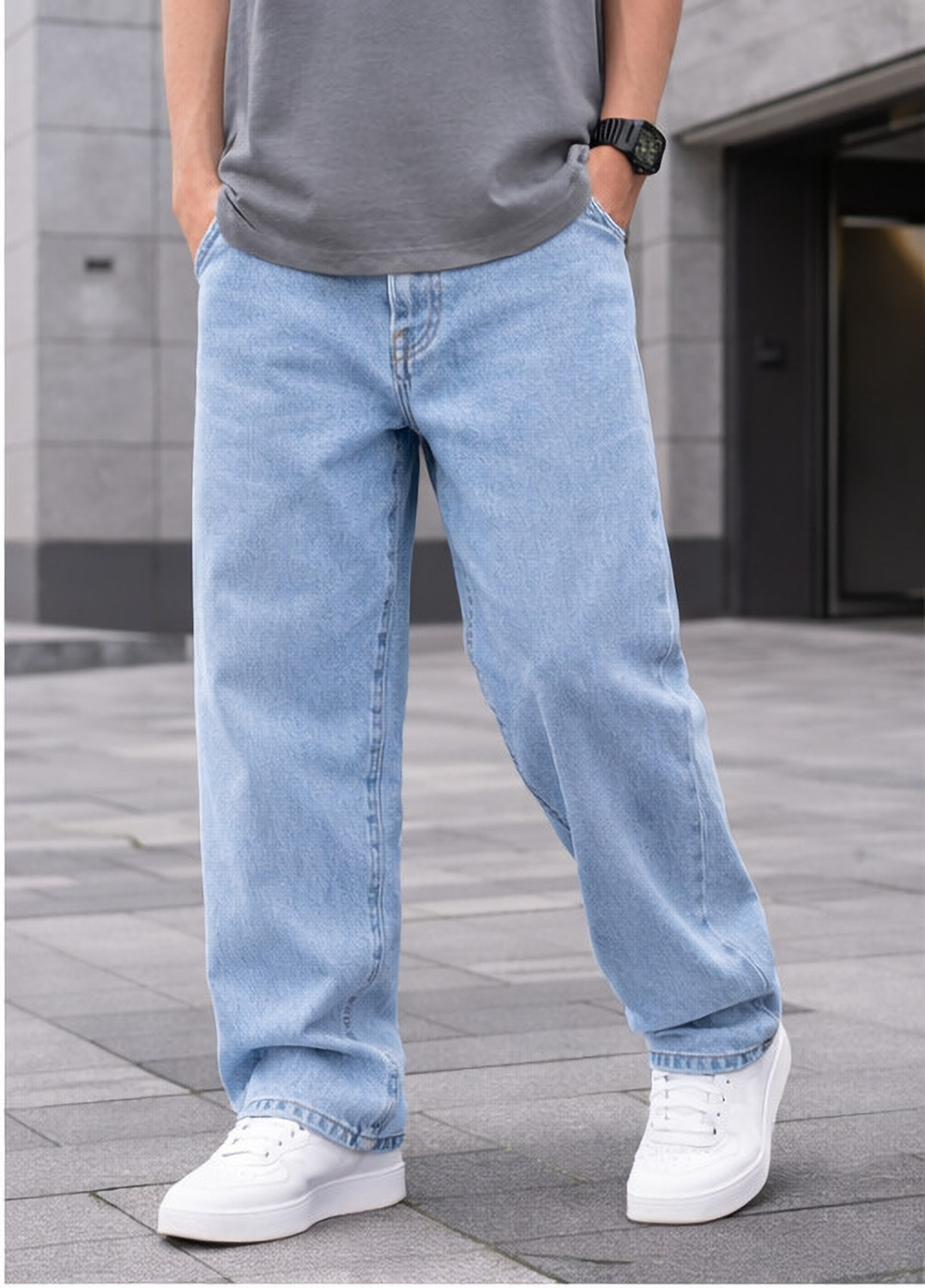 DAVENT Men Straight Fit Mid Rise Light Blue Jeans - Image 1