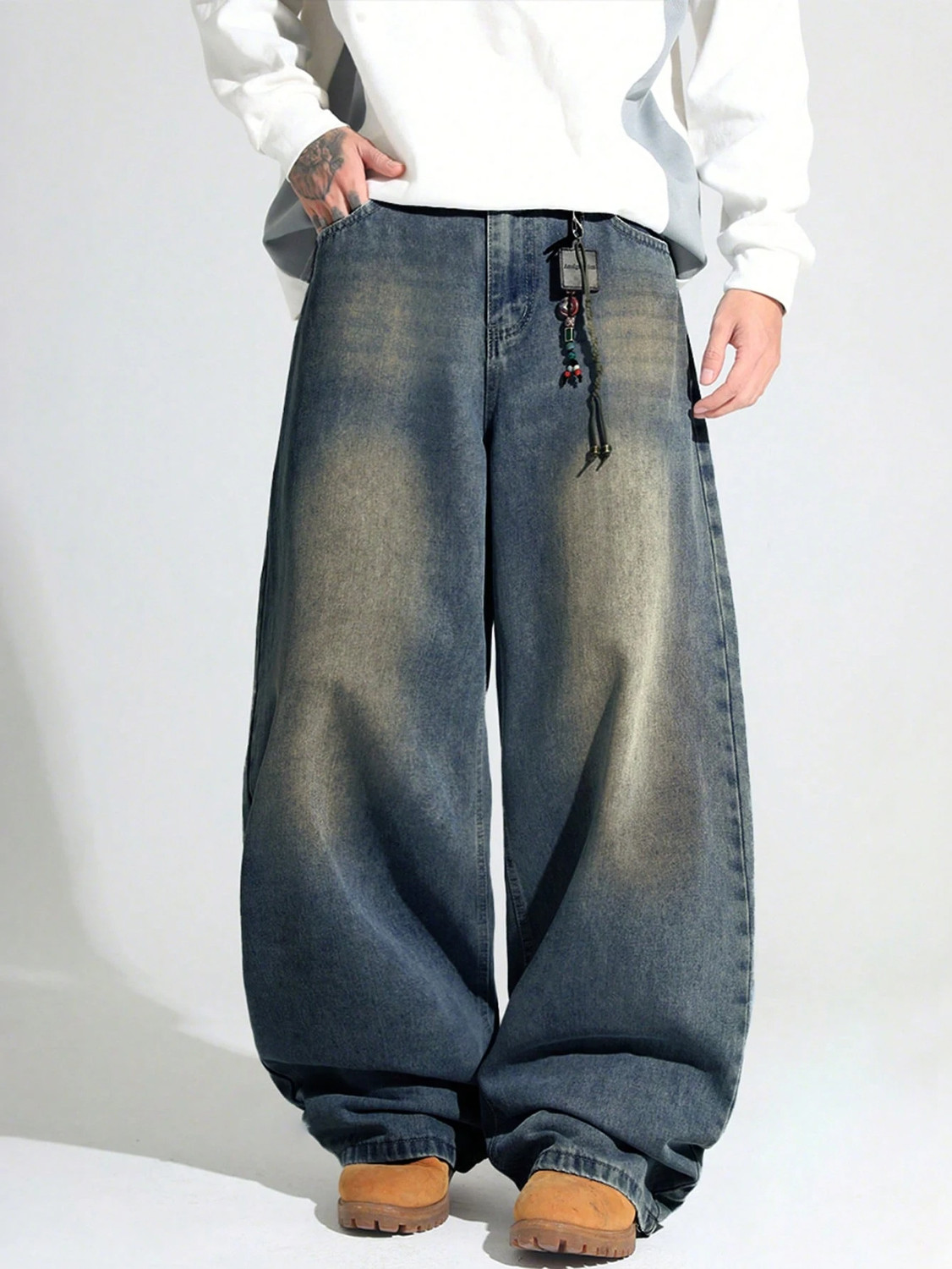 sky collection Men Wide Leg Mid Rise Blue Jeans - Image 1