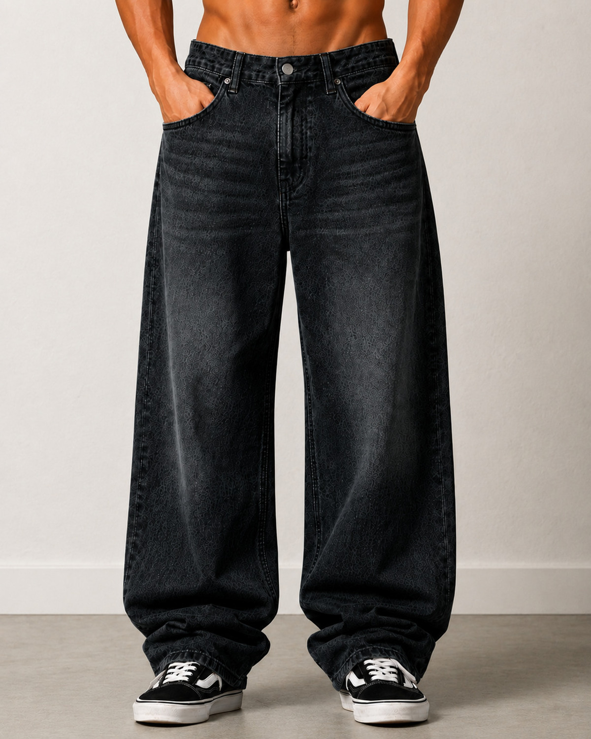 sanedi Men Baggy Fit High Rise Black Jeans - Image 1