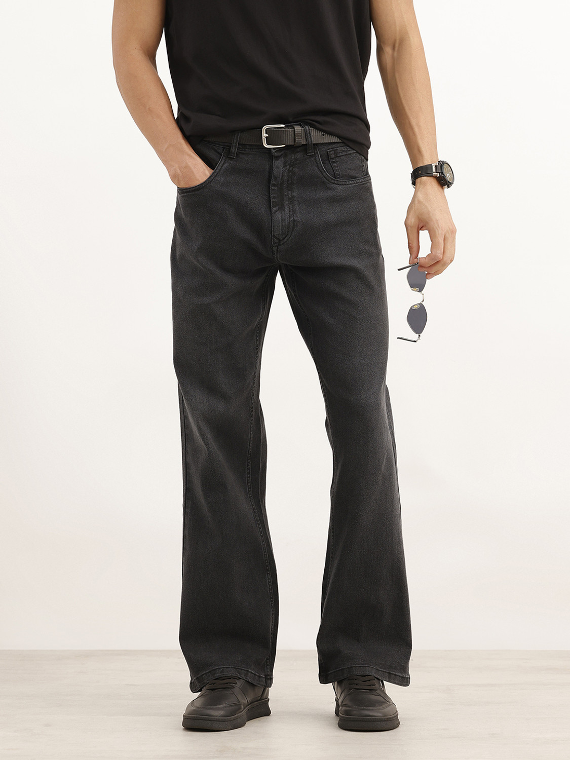 WROGN Men Boot-Leg Mid Rise Black Jeans - Image 1
