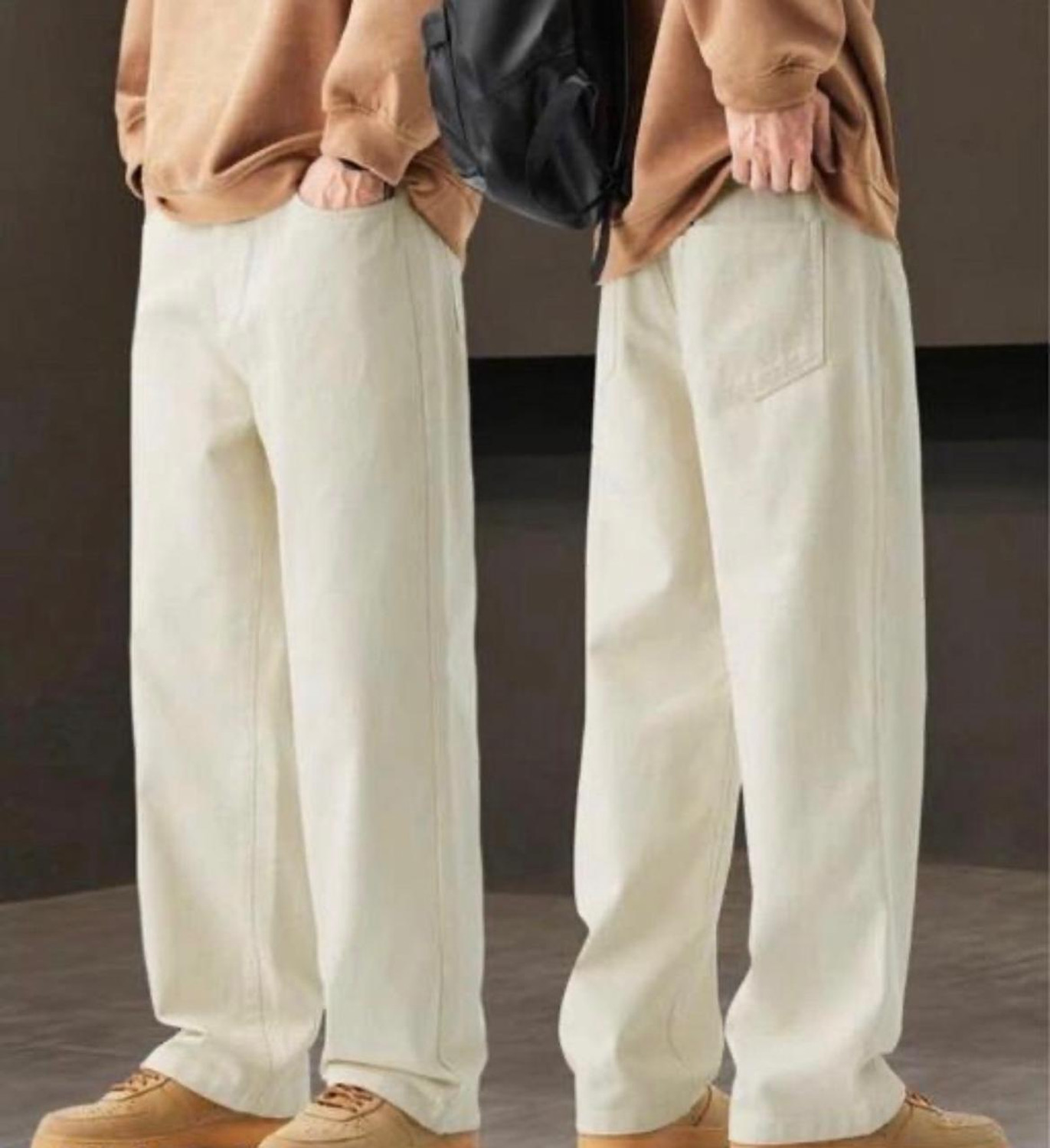 FLAYING Men Loose Fit Mid Rise Beige Jeans - Image 1