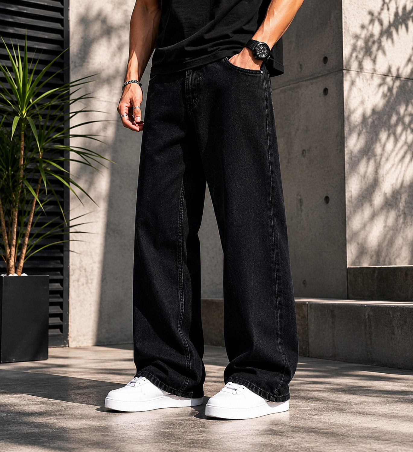 yanger boys Men Straight Fit Mid Rise Black Jeans - Image 1