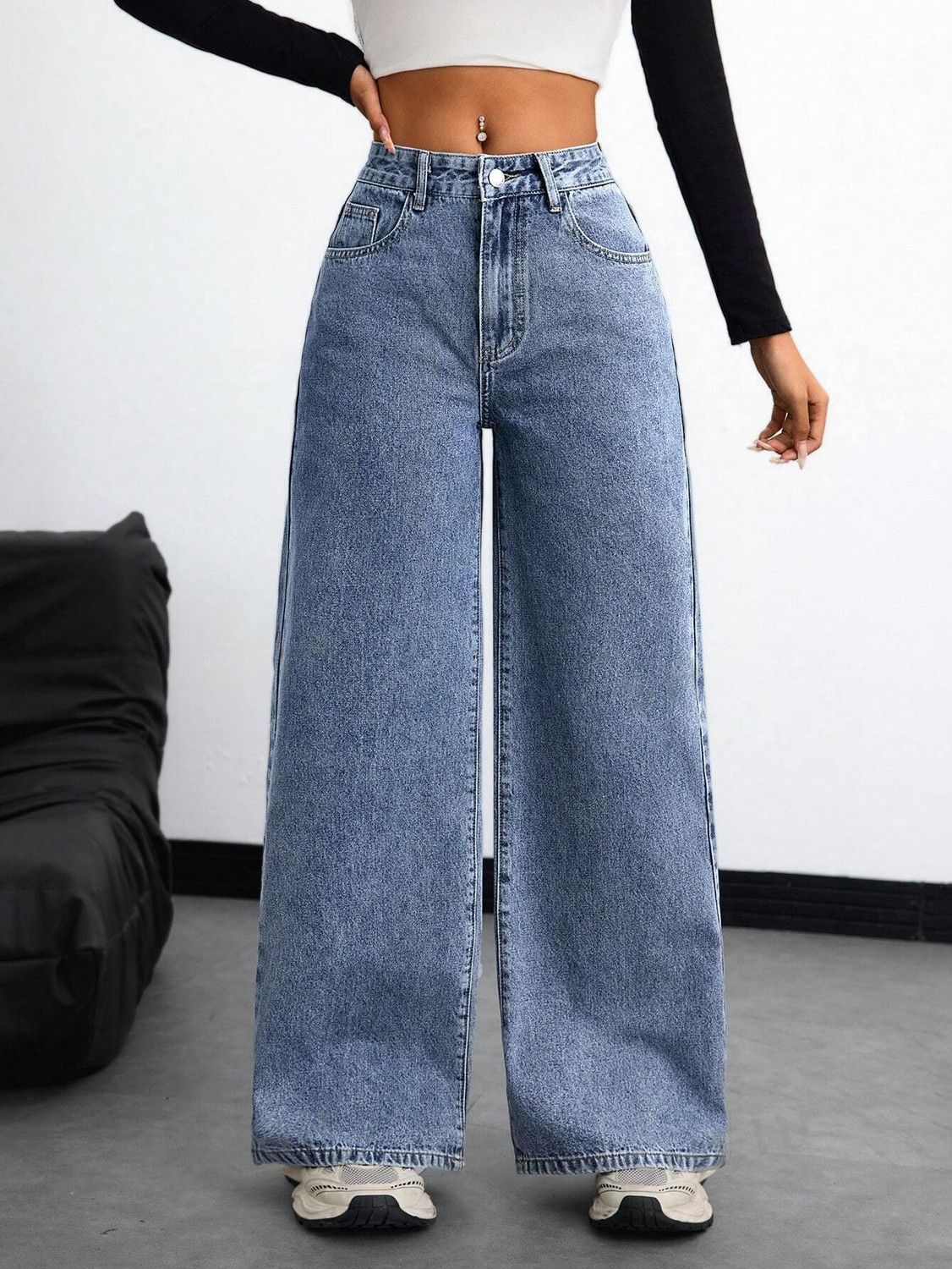 The Rivvrs co Women Wide Leg High Rise Light Blue Jeans - Image 1