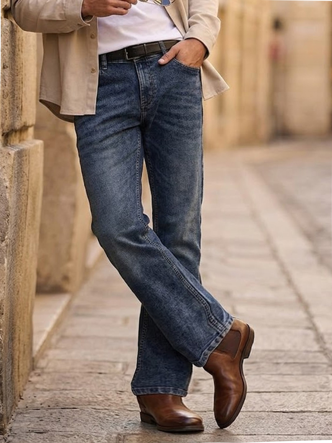 Urbano Fashion Men Boot-Leg Mid Rise Dark Blue Jeans - Image 1