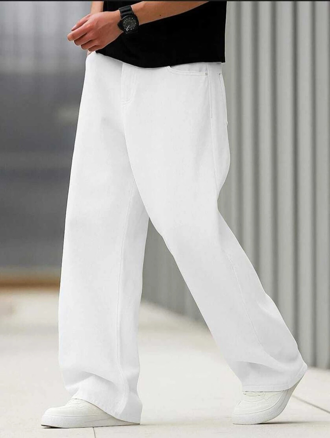 DENIM DUCH Men Loose Fit Mid Rise White Jeans - Image 1