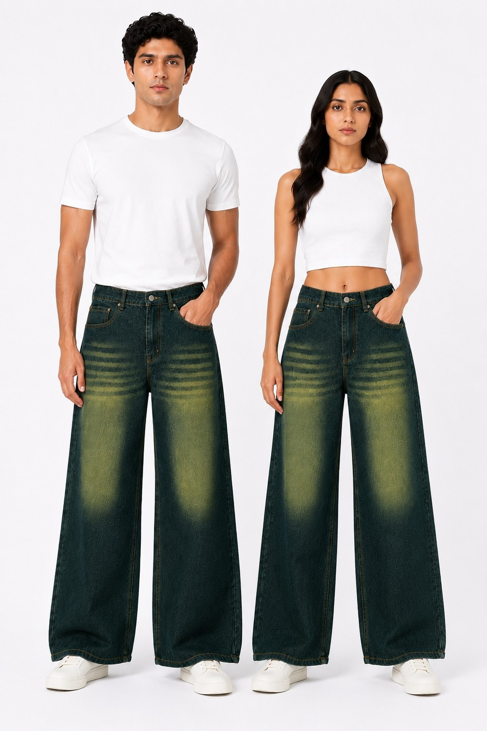 PAYALCOLLECTION Men & Women Straight Fit Mid Rise Green Jeans (Pack of 2) - Image 1