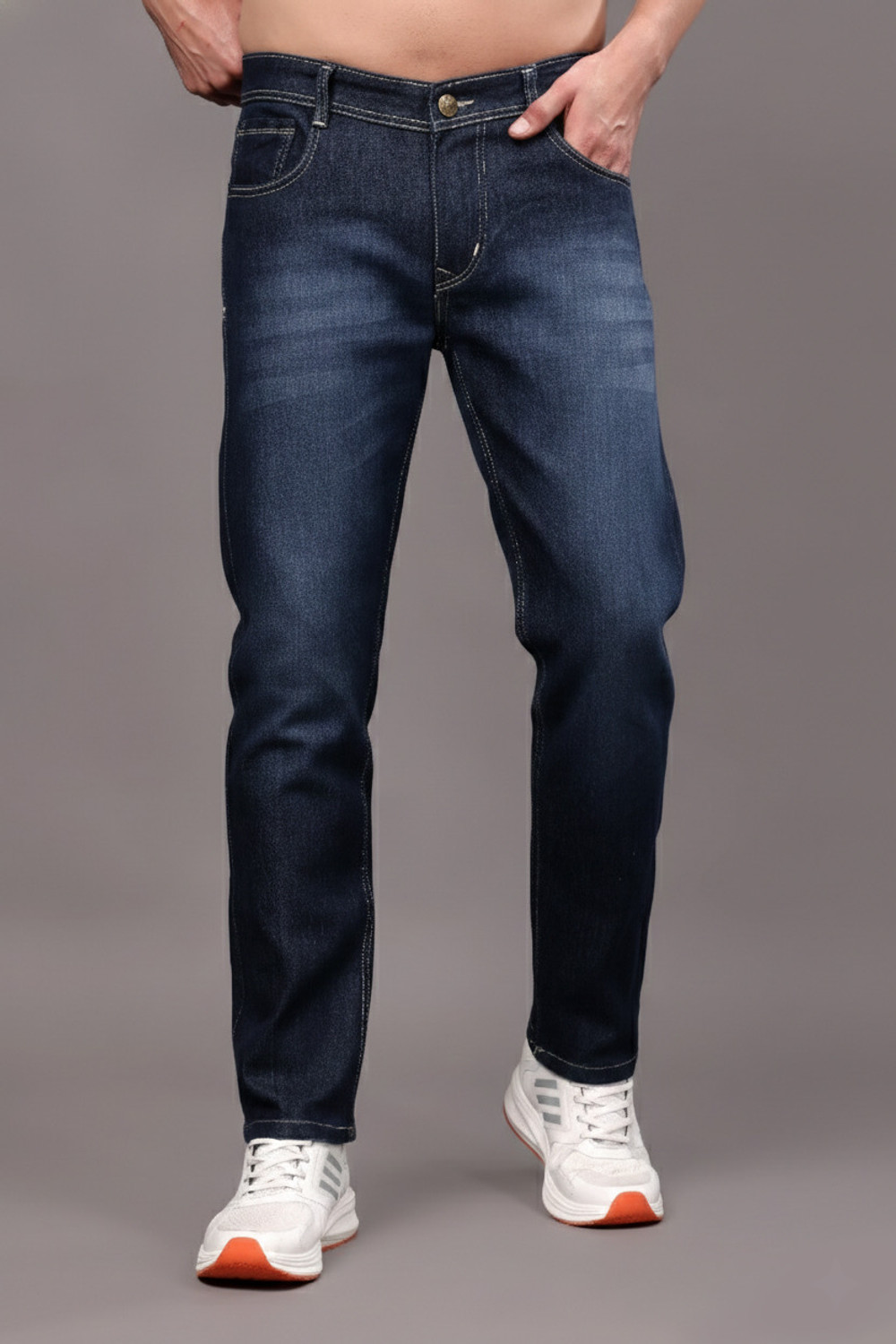 ZAYSH Men Straight Fit Mid Rise Dark Blue Jeans - Image 1