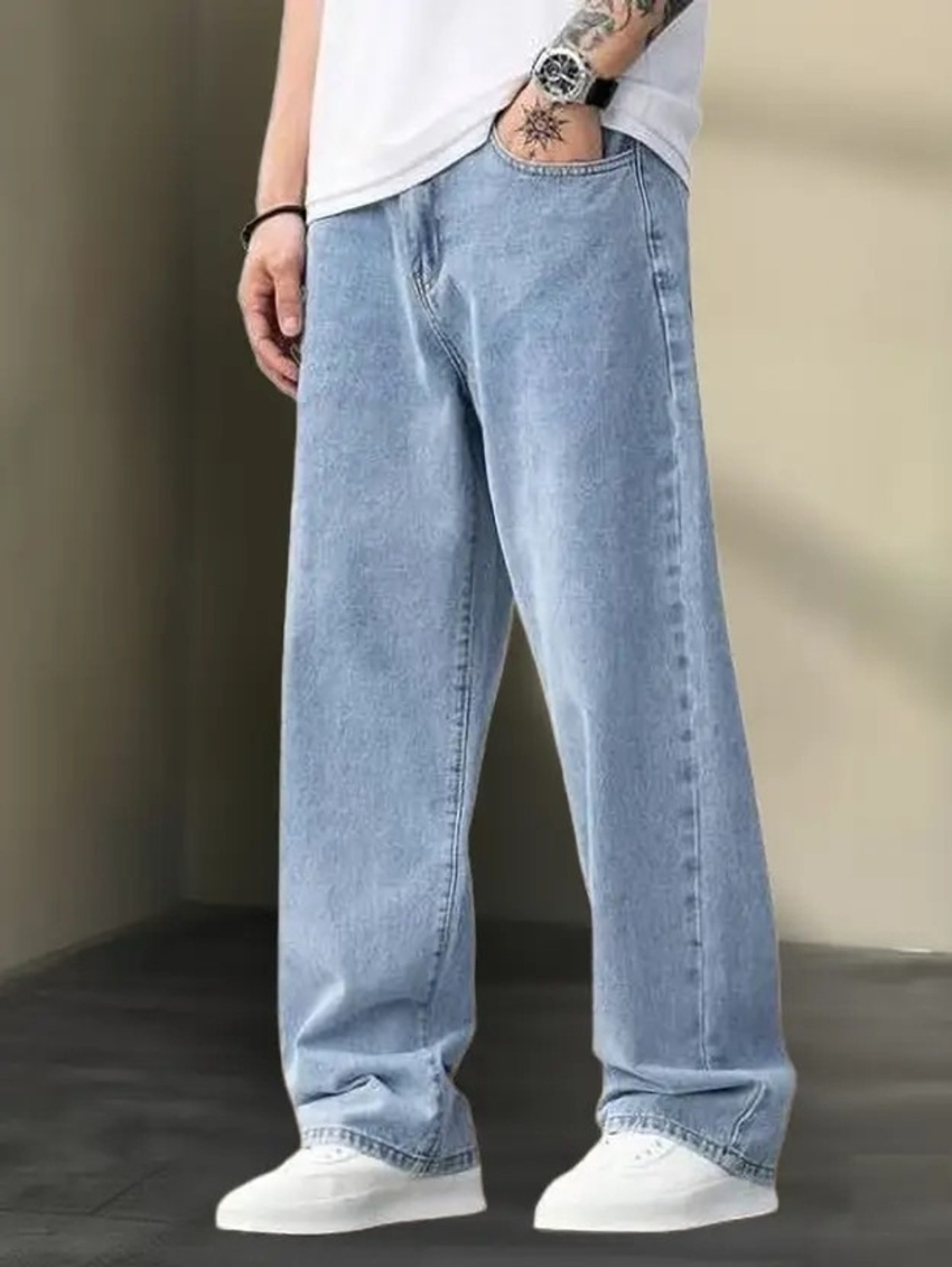 Playfeel Men Loose Fit Mid Rise Light Blue Jeans - Image 1