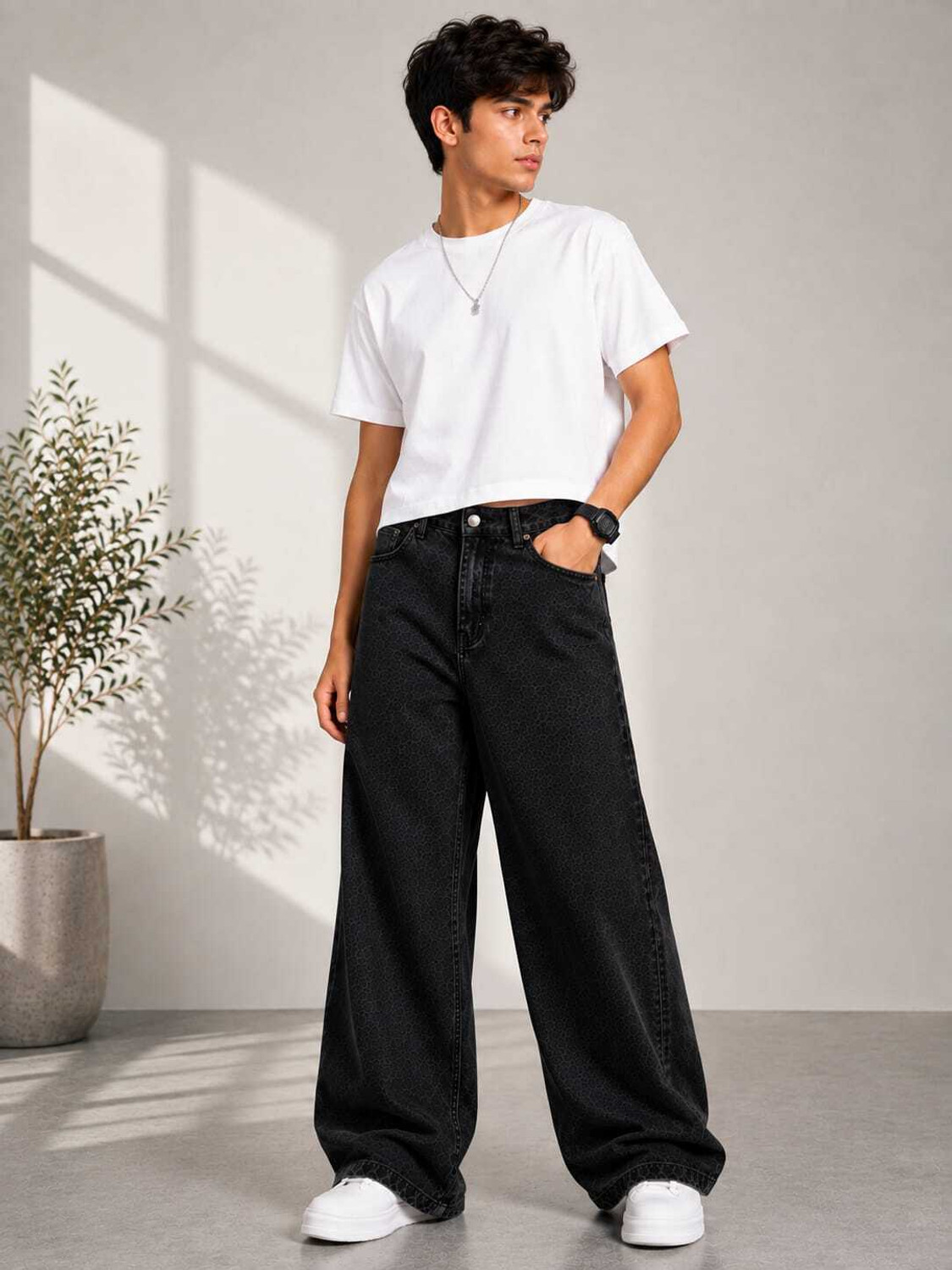 WOMANLACE Boys & Girls Wide Leg Low Rise Black Jeans - Image 1