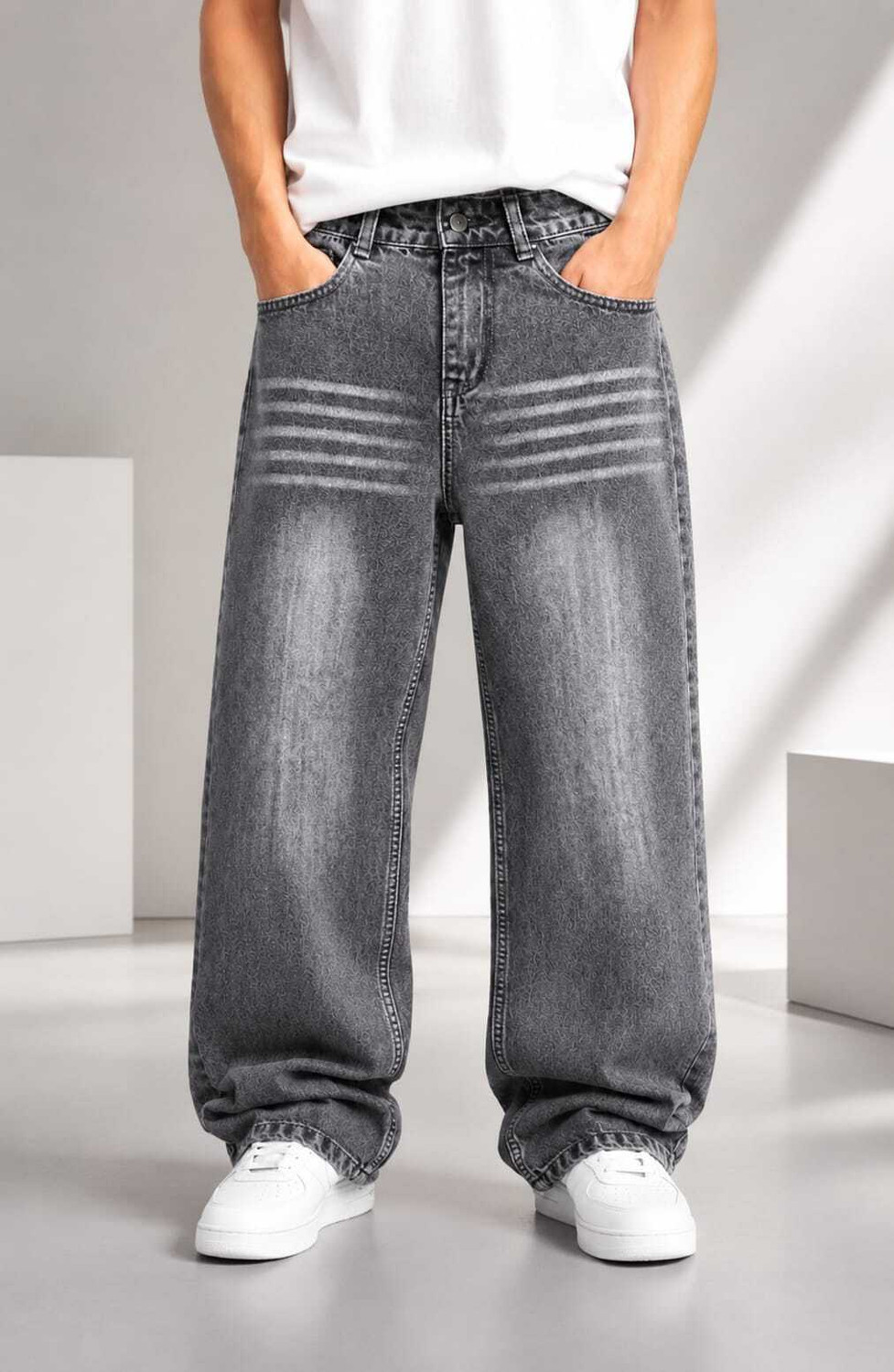 ZYONO Men Baggy Fit High Rise Grey Jeans - Image 1